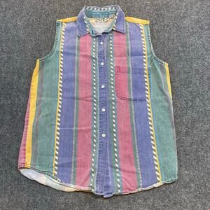 Vintage 80s Quizz Women Medium Multicolored Sleeveless Button Down Shirt Western